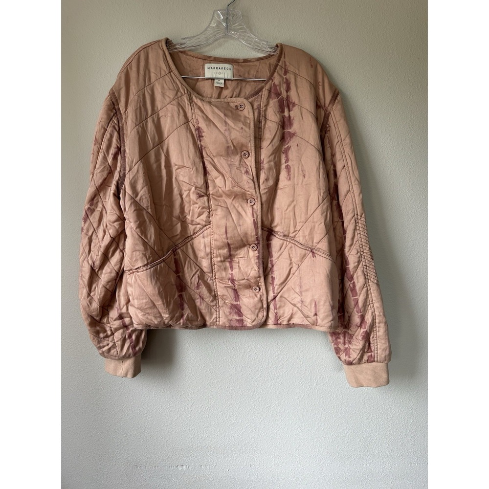 Marrakech Quilted Bomber Jacket Tie Dye Light Weight Size XL Blush Pink